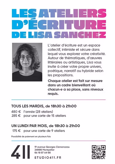 Flyer de l'atelier d'écriture créative avec Lisa Sanchez