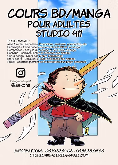 Flyer du cours de dessin BD et manga au 411